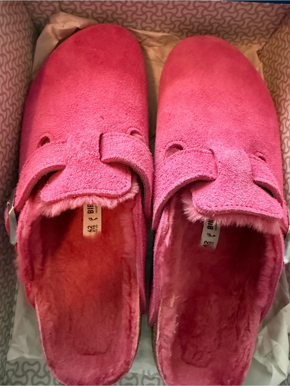 Birkenstock Plush Suede Clogs in Bright Pink (narrow fit)